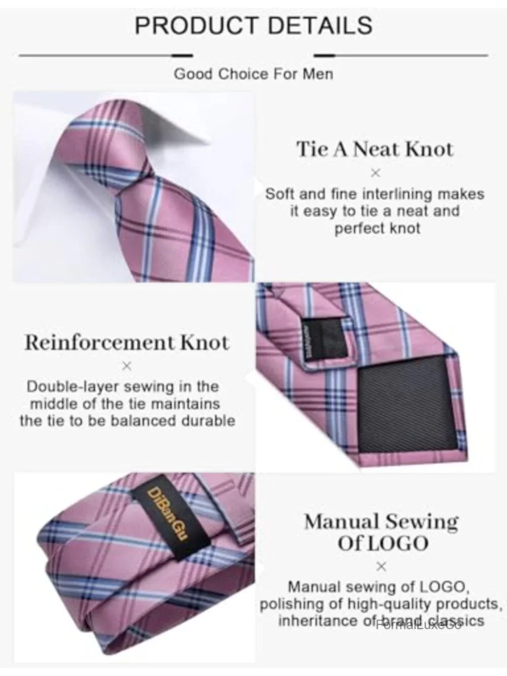 Men's Silk Tie Set with Pocket Square Cufflinks Lapel Pin Gift Box